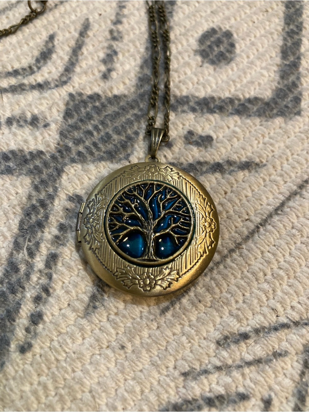 Tree of Life Round Locket Necklace in Antique Brass
